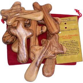10 Olive Wood Holding Crosses Comes with Velvet Bag & Certificate