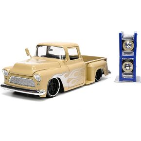 Jada Toys Just Trucks 1:24 1955 Chevy Stepside Pickup Die-cast Car Tan with Tire Rack, Toys for Kids and Adults (26144)