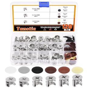 120Pcs Furniture Connecting Cam Lock Fittings with Caps Assortment Kit, 3 Sizes Cabinet Connectors Fastener Furniture Connecting Lock Nut, 6 Colors Cam Lock Nuts Cap for Furniture Connecting
