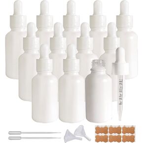 BEGIKET 1oz White Coated Glass Dropper Bottle,12PCS 30ml Eye Dropper Bottles for Essential Oils, Cuticle Oils, Body Oils, Travel Liquid Leak-Proof Bottle,with White Cap and Pipettes