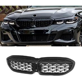 SNA G20 Grill, Diamond Front Kidney Grille for 2019-2022 BMW 3 Series G20 (ABS Gloss Black Grill)