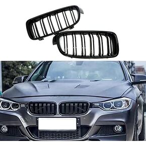 XOPIYAO ABS F30 F31 F35 Grill,Front Kidney Grille Compatible with 2012-2018 BMW 3 Series (2-pc Set Gloss Black Double Slats Gloss Black Grills)