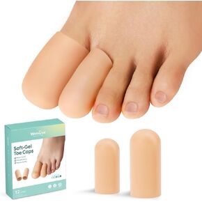 Welnove Gel Toe Cap and Protector - 12-Pack Silicone Toe Covers - Toe Cushions for Pain Relief, Missing or Ingrown Toenails, Corns, Calluses, Blisters (4L + 8M, Beige)