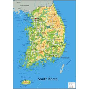 South Korea Physical Poster Map - 23.3 x 16.5 Inches - Paper Laminated