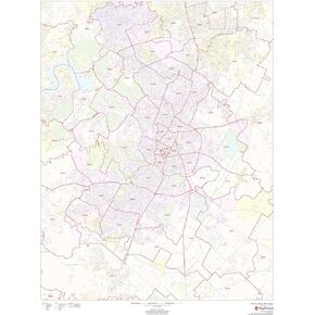 Austin, Texas Zip Codes - 36" x 48" Laminated Wall Map