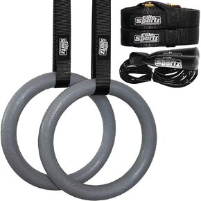 Elite Sportz Gymnastic Rings - Exercise Ring Set for Total Body Strength Training & Pull Ups w/Secure Buckles & Straps - 2 Non Slip Olympic Rings, Indoor Workout Equipment for Kids & Adults