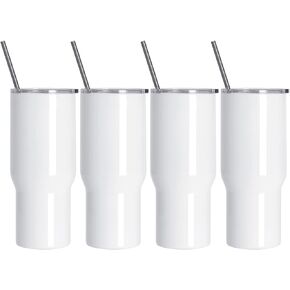 PYD Life Sublimation Tumblers Blanks 22 OZ White Coffee Travel Car Stainless Steel Tumbler Cups with Leakproof Lid for Cricut Mug Press and Tumbler Heat Press Print 4 Pack