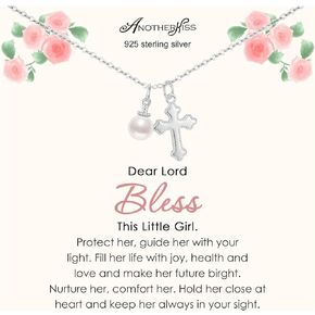 Sterling Silver Cross Necklace for Girls, Confirmation Gifts for Teenage Girl, Baptism Gifts for Girl, Little Girls Cross Jewelry with Pearl, First Communion Gifts