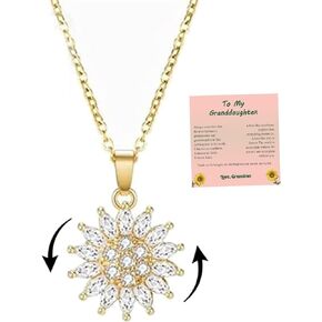 To My Granddaughter Sunflower Fidget Necklace, Silver 14K Gold Plated Spinning Sunflower Necklace Pendant Granddaughter Gifts from Grandma Daisy Flower Anxiety Necklace Jewelry for Women Girls