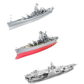 Metal Earth Fascinations Premium Series 3D Metal Model Kits Set of 3 - USS Missouri - Yamato Battleship - USS Roosevelt