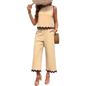 Women's Summer Casual 2 Piece Outfits Cropped Tank Top High Waist Capri Pants Lounge Matching Sets