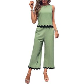 Women's Summer Casual 2 Piece Outfits Cropped Tank Top High Waist Capri Pants Lounge Matching Sets