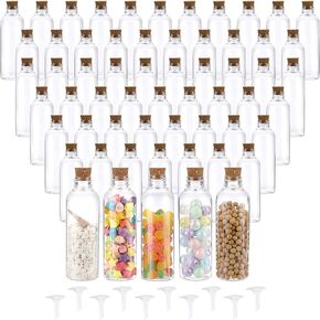 BTSKY 45 Pcs 2.5 oz Plastic Bottles with Corks, Clear Sand Art Bottles with Funnels, Mini Potion Bottles Sand Containers Candy Boxes for DIY Craft Wedding Party Decoration, 3 Styles Mix S-Shape