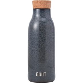 BUILT Ceramic Water Bottle with Cork Lid, 17-Ounce, Blue Reactive