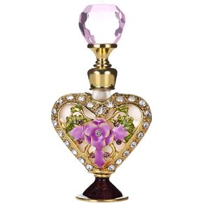 5ML Vintage Heart-Shaped Glass Perfume Bottle Empty Refillable Mini Decorative Fragrance Container with Diamond for Essential Oil Home Decor Lady Wedding Gift