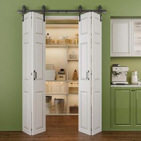 60" Bifold Barn Door Hardware Kit for 2 Closet Doors, 5FT Bi-Folding Closet Door Track Kit for Pantry Laundry Room, Smoothly and Quietly (1 Handle As A Gift, NO Door, Track Length 64")