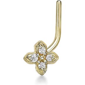 20 Gauge Cubic Zirconia Curved Screw Flower Nose Ring in 14k Yellow Gold CZ Unisex Stud Nose Ring Hypoallergenic 20G Body Piercing by Lavari Jewelers