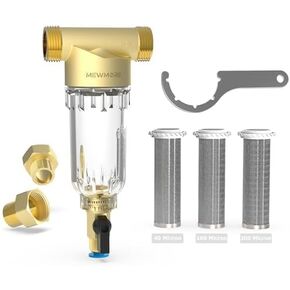 MewMore WHC40 Sediment Filter, 40 & 100 & 200 Micron Reusable Spin Down Sediment Water Filter, Whole House Water Filter for Well Water, Home Pre-filtration System, 1" MNPT + 3/4" FNPT + 3/4"MNPT