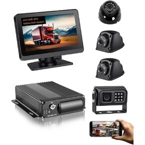 4CH WiFi GPS Mobile DVR Monitor Camera System with 7" Touch Screen Monitor and 4 1080P Rear Side View Camera, Daul SD Card MDVR Recording IP69 Waterproof Night Vision for RV Truck Trailer Tractor