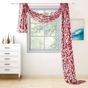 NAPEARL Scarf Valance, European Style Jacquard Window Scarf, Decorative Sheer Curtain for Wedding Arch, Canopy Bed, Headboard, Gazebo, 1 Panel (Wide 54 in x Long 216 in, Beige)