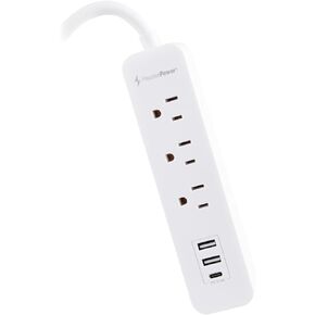 3 Ft Surge Protector Power Strip | 3 AC Outlets with 3 USB Charging (A, C) Ports | 3 Feet Extension Cord LED Indicator Lights | Flat Plug | for Home, Travel | 1875j