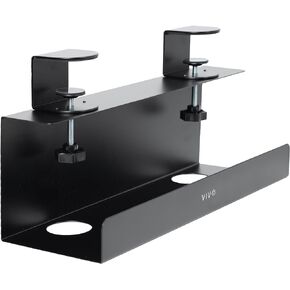 VIVO Steel 17 inch Clamp-on Power Strip Tray System for Desk, No Drill Cable Management Workspace Organizer, Clean Cord Routing, Open Side for Ventilation, Black, DESK-CM6L-B