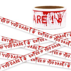 4.8cmx25m Halloween Caution Tape, Scary Blood Handprint Warning Tape Decoration, ENTER IF YOU DARE! & DO NOT ENTER! Barricade, Halloween Fright Warning Strip for Party Decorations and Danger Areas