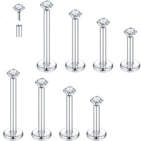 Aumeo 8PCS 16G Threadless Push in Lip Rings Stainless Steel Labret Monroe Lip Nose Ring Studs Tragus Cartilage Helix Earrings Studs Medusa Piercing Jewelry