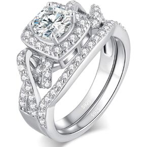 MABELLA Infinity Wedding Rings Set for Women 925 Sterling Silver Cubic Zirconia Round Cut Halo CZ Eternity Engagement Bridal Set Gifts for Her