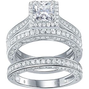 Newshe 1.5Ct Wedding Rings for Women Engagement Ring Set and 925 Sterling Silver Wedding Bands White Cz Size 9