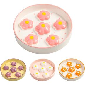 Ceramic Cat Slow Feeder Bowl - Slow Feeding Cat Bowls Healthy Eating - Colorful Design Cute Cat Food Plate - Fun Cat Puzzle Feeder Dish - Dishwasher Safe - 6.3''W x 1.2''H - 6 OZ - Blush Pink Flower