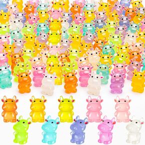 40PCS Luminous Mini Resin Cows Cute Cow Figurines Glow in The Dark, Mini Cows for Miniature Micro Garden Landscape Dollhouse Ornamet Aquarium Cake Topper DIY Crafts (10 Colors)