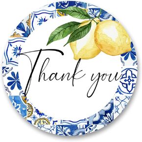 AnyDesign Thank You Stickers Porcelain Lemon Decals Blue Yellow Self-Adhesive Decorative Stickers for Gift Greeting Card Wedding Birthday Party Supplies, 40Pcs