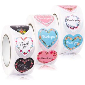 1500 Pcs Floral Thank You Stickers, Heart-Shaped Thank You Stickers 1 Inch Thank You Stickers Roll Thank You Labels for Gifts, Weddings, Giveaways, Bridal Showers, Party, Boutiques and Envelope