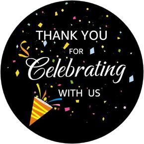 OPG Thank You for Celebrating with Us Label Stickers,Adhesive Seal Sticker Decorative Stickers for Party Supplies,100-Pack 2"(Black)