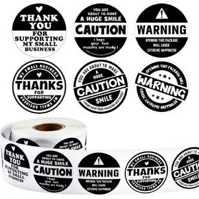 Zonon Thank You Roll Stickers, 600 Pieces Black and White Extreme Happiness Decor for Business or Personal Wrapping Supplies, Self-Adhesive, 1.5 Inch