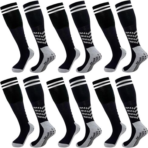 Kids Soccer Grip Socks with Cushion, Youth Double Stripe Over Knee High Long Football Non Slip Sports Socks in Saudi Arabia