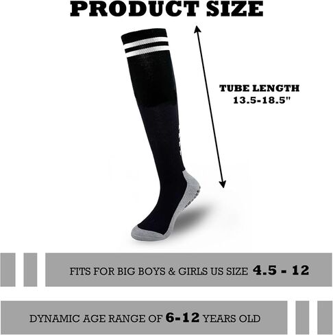 Kids Soccer Grip Socks with Cushion, Youth Double Stripe Over Knee High Long Football Non Slip Sports Socks in Saudi Arabia
