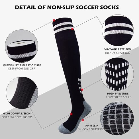 Kids Soccer Grip Socks with Cushion, Youth Double Stripe Over Knee High Long Football Non Slip Sports Socks in Saudi Arabia