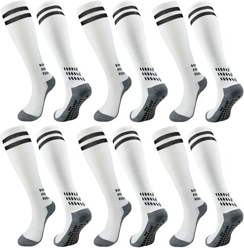 Kids Soccer Grip Socks with Cushion, Youth Double Stripe Over Knee High Long Football Non Slip Sports Socks in Saudi Arabia