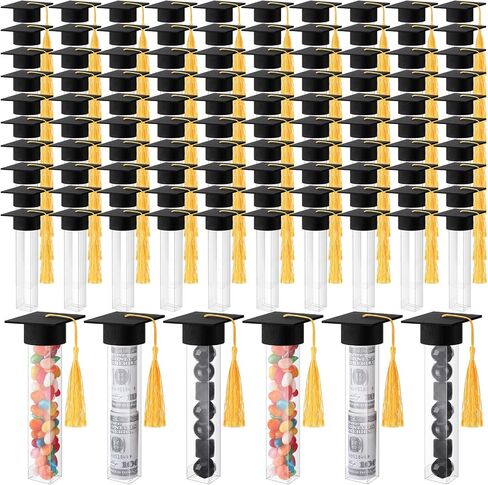 Leinuosen 100 Set 2024 Graduation Gumball Tubes Graduation Party Favors Include 100 Graduation Candy Container 100 Pcs Mini Graduation Caps with Gold Tassels Set for Grad Party Guest Supplies (Purple) in Saudi Arabia