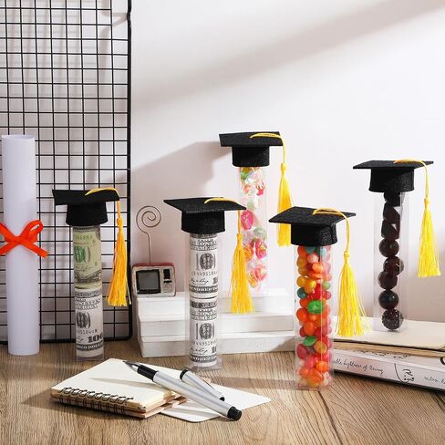 Leinuosen 100 Set 2024 Graduation Gumball Tubes Graduation Party Favors Include 100 Graduation Candy Container 100 Pcs Mini Graduation Caps with Gold Tassels Set for Grad Party Guest Supplies (Purple) in Saudi Arabia