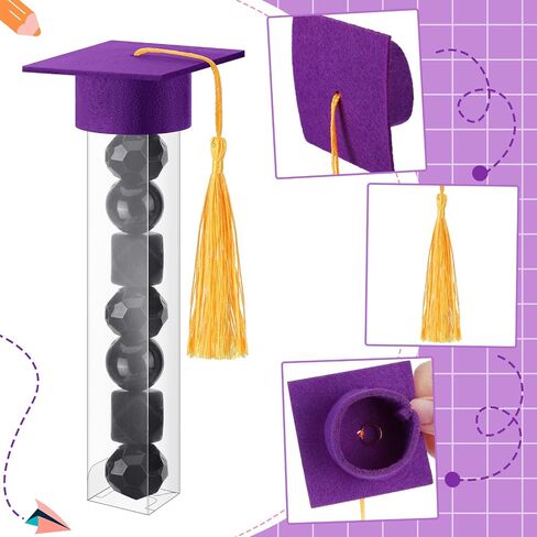 Leinuosen 100 Set 2024 Graduation Gumball Tubes Graduation Party Favors Include 100 Graduation Candy Container 100 Pcs Mini Graduation Caps with Gold Tassels Set for Grad Party Guest Supplies (Purple) in Saudi Arabia
