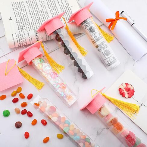 Leinuosen 100 Set 2024 Graduation Gumball Tubes Graduation Party Favors Include 100 Graduation Candy Container 100 Pcs Mini Graduation Caps with Gold Tassels Set for Grad Party Guest Supplies (Purple) in Saudi Arabia