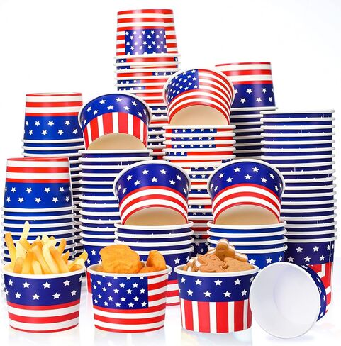 150 Pieces 4th of July Paper Ice Cream Cups Independence Day Party Supplies Disposable Ice Cream Bowls Paper Dessert Soup Bowls for Hot or Cold Food, Patriotic Theme Party Baby Shower Decoration, 8 oz in Saudi Arabia