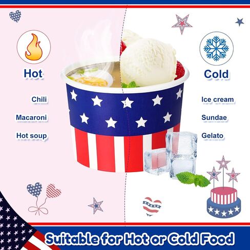 150 Pieces 4th of July Paper Ice Cream Cups Independence Day Party Supplies Disposable Ice Cream Bowls Paper Dessert Soup Bowls for Hot or Cold Food, Patriotic Theme Party Baby Shower Decoration, 8 oz in Saudi Arabia