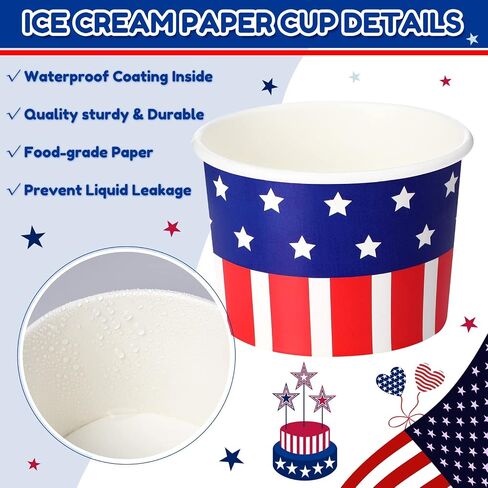 150 Pieces 4th of July Paper Ice Cream Cups Independence Day Party Supplies Disposable Ice Cream Bowls Paper Dessert Soup Bowls for Hot or Cold Food, Patriotic Theme Party Baby Shower Decoration, 8 oz in Saudi Arabia