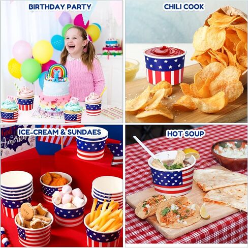 150 Pieces 4th of July Paper Ice Cream Cups Independence Day Party Supplies Disposable Ice Cream Bowls Paper Dessert Soup Bowls for Hot or Cold Food, Patriotic Theme Party Baby Shower Decoration, 8 oz in Saudi Arabia