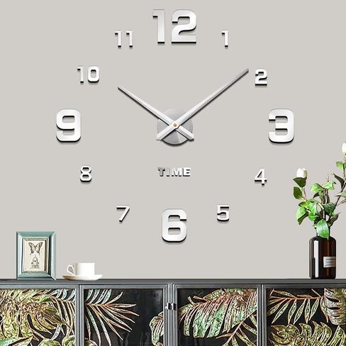 Mintime Modern بدون إطار DIY ساعة حائط كبيرة ثلاثية الأبعاد ساعة حائط أرقام مرآة لديكورات المكاتب المنزلية in Saudi Arabia