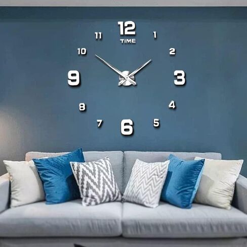 Mintime Modern بدون إطار DIY ساعة حائط كبيرة ثلاثية الأبعاد ساعة حائط أرقام مرآة لديكورات المكاتب المنزلية in Saudi Arabia